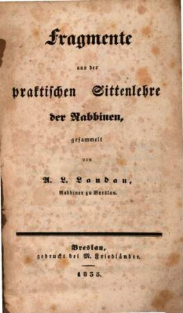 Fragmente aus der practischen Sittenlehre der Rabbinen