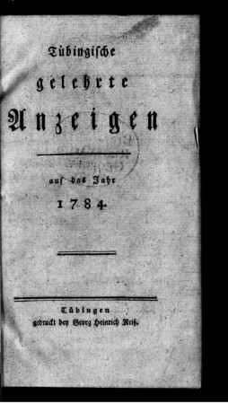 1784: Tübingische gelehrte Anzeigen
