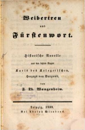 Weibertreu und Fürstenwort