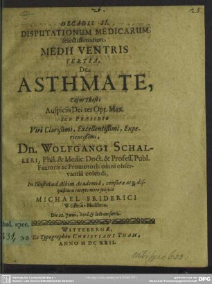Decadis II. Disputationum Medicarum selectissimarum Medii Ventris Tertia, De Asthmate