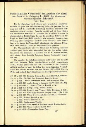 Chronologisches Verzeichniss der Arbeiten der einzelnen Autoren in Jahrgang I - XXIV der deutschen entomologischen Zeitschrift.