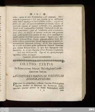 Oratio Tertia In Promotione solenni Philosophiae Candidatorum habita.