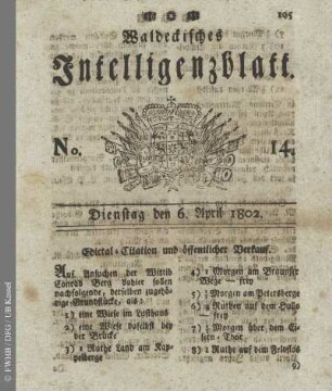 No. 14, Dienstag den 6. April 1802