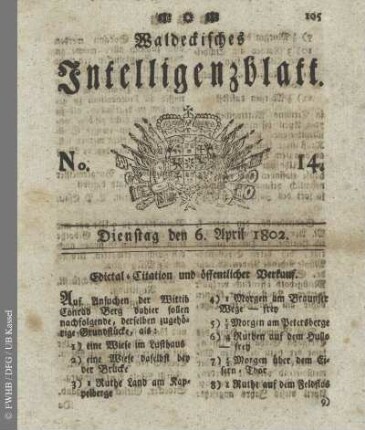 No. 14, Dienstag den 6. April 1802