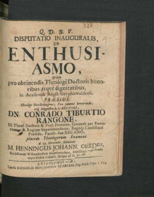 Disputatio Inauguralis, De Enthusiasmo