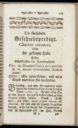 Die fünfzehnde Geschichtpredigt. Charitas coronata, Ober die gekrönte Liebe