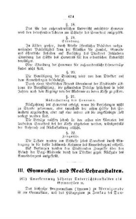 Anerkennung höherer Unterrichtsanstalten als Gymnasien etc. : III. Gymnasien und Realschulen