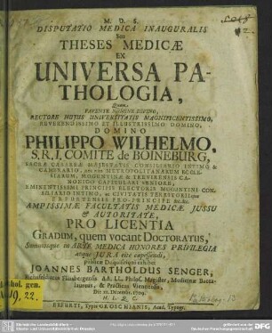 Disputatio Medica Inauguralis Seu Theses Medicae Ex Universa Pathologia