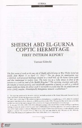 15: Sheikh abd el-Gurna Coptic hermitage : first interim report