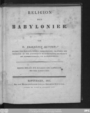 Beil. 3: Religion der Babylonier : dritte Beilage zur Religion der Karthager ; mit drei Kupfertafeln