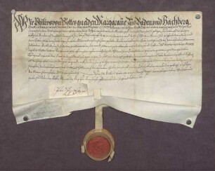 Erblehenbrief des Markgrafen Philipp II. von Baden-Baden für Jakob Spitz von Nothhausen über 3 Juchert Acker neben der Renchengasse