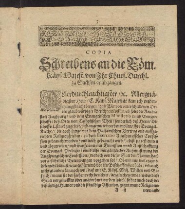 3-7, Copia Schreibens an die Röm. Kays. Majest. ...