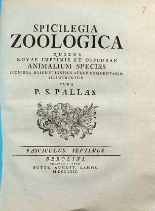 Spicilegia Zoologica : Quibus Novae Imprimis Et Obscurae Animalium Species Iconibus, Descriptionibus Atque Commentariis Illustrantur, Fasciculus Septimus