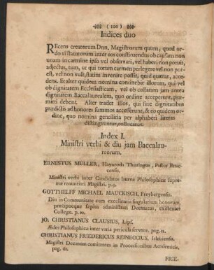 Index I. Ministri verbi & diu jam Baccalaureorum