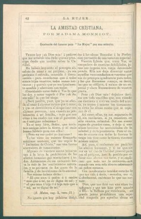 La amistad cristiana. : Traducido del francés para "La Mujer" por una señorita.