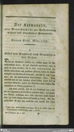 1.1797,3: Der Kosmopolit : eine Monathsschrift zur Beförderung wahrer u. allgemeiner Humanität