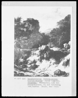 Landschaften mit Wasserfällen — Wasserfall mit Bergschloß