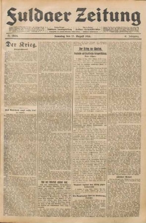 Ausgabe vom Samstag, den 15. August 1914.