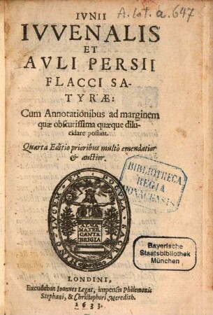 Iunii Iuvenalis et Auli Persii Flacci Satyrae
