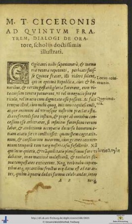 Marci Tullii Ciceronis Ad Quintum Fratrem Dialogi De Oratore Liber I