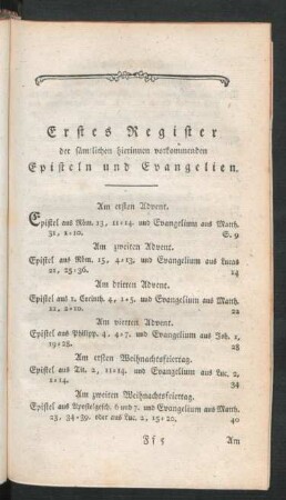 Erstes Register der sämtlichen hierinnen vorkommenden Episteln und Evangelien
