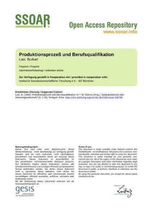 Produktionsprozeß und Berufsqualifikation
