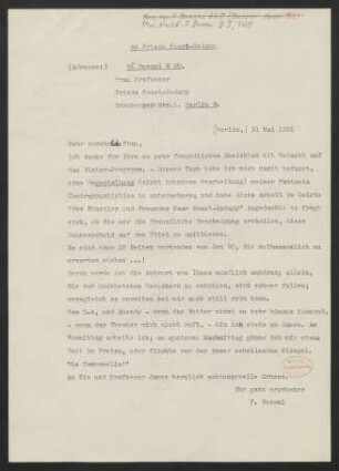 Brief an Frieda Kwast-Hodapp, 31.05.1921