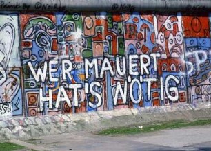 Mauer in Berlin-West, am Potsdamer Platz, Aufschrift, Foto von 1985