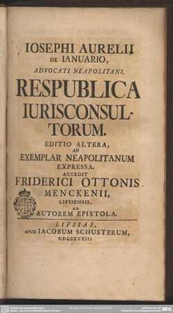 Josephi Aurelii De Januario, Advocati Neapolitani, Respublica Iurisconsultorum