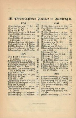 III. Chronologisches Register zu Nachtrag II.
