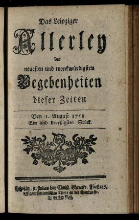 Den 1. August 1758. Ein und dreyßigstes Stück.