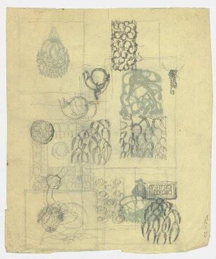 Vorstudien für ein Exlibris für Otto Fischer : Ornament- und Kalligrafiestudien