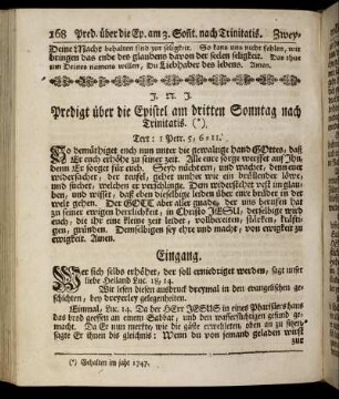 Predigt über die Epistel am dritten Sonntag nach Trinitatis.