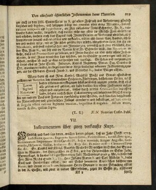 259-271, VII. Instrumentum über zwey verkaufte Kure. - XI. Instrumentum appellationis cum retroscripta executione sive institutione.