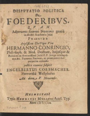 Disputatio Politica De Foederibus