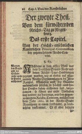 Der zweyte Theil. Von dem führwährenden Reichs-Tag zu Regenspurg