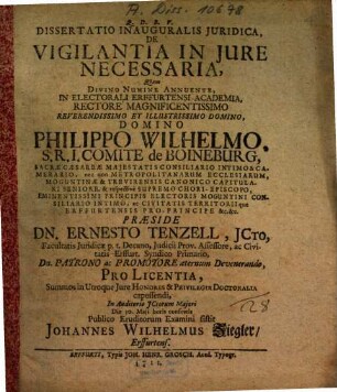 Dissertatio Inauguralis Iuridica, De Vigilantia In Iure Necessaria