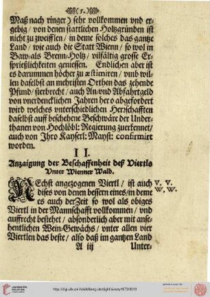 II. Anzaigung der Beschaffenheit deß Viertls unter Wienner Wald