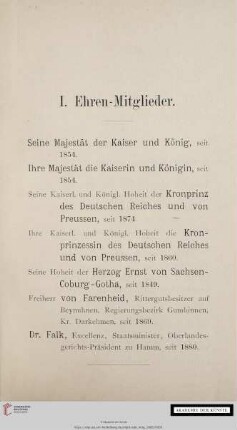 I. Ehren-Mitglieder