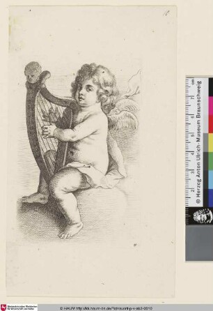 [Harfe spielender Putto, nach links gewandt