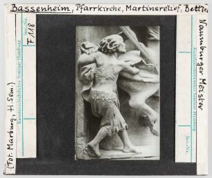 Bassenheim, Pfarrkirche: Martinsrelief, Detail: Bettler. Naumburger Meister