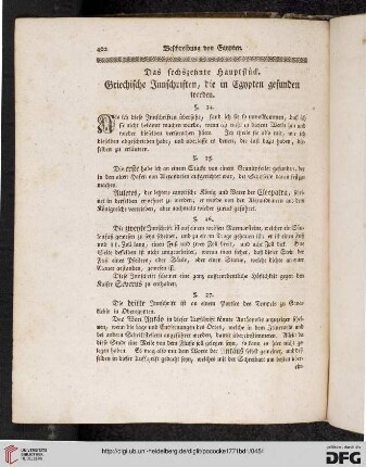 Das sechszehnte Hauptstück. Griechische Innschriften, die in Egypten gefunden werden