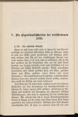 V. Die Eigentümlichkeiten der verschiedenen Stile.