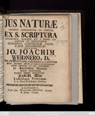 Jus Naturae Omnibus Congenitum Ac Insitum Ex S. Scriptura Apodictica Ratione Et A Priori Cognitum Et Deducendum