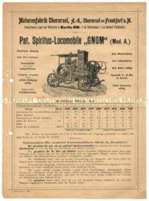 Pat. Spiritus-Locomobile "GNOM"