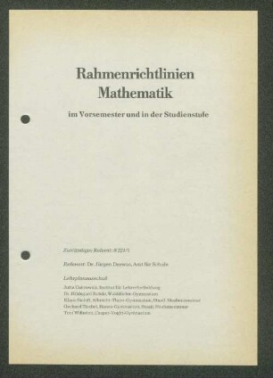 Rahmenrichtlinien Mathematik im Vorsemester und in der Studienstufe