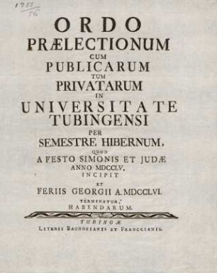 Vorlesungsverzeichnis 1755/56