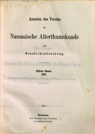 Beiträge zur Geschichte des nassauischen Alterthumsvereins und biographische Mittheilungen über dessen Gründer und Förderer : Einladungsschrift zu der am 5. December 1871 stattfindenden fünfzigjährigen Gedächtnissfeier der Gründung des Vereins