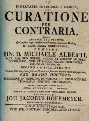 Diss. inaug. med. de curatione per contraria
