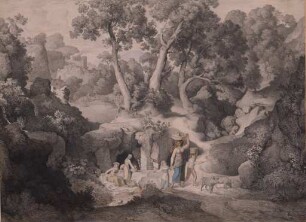 Heroische Landschaft mit Landleuten beim Brunnen